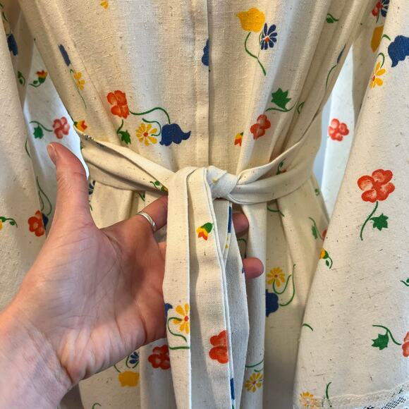 Vintage 70s Handmade Cream Floral Prairie Boho Bell Sleeve Maxi Dress Size Small - Picture 8 of 12